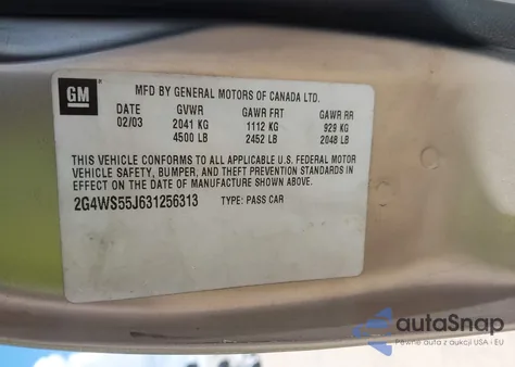 2003 Buick Century Custom from USA, damaged, VIN 2G4WS55J631256313